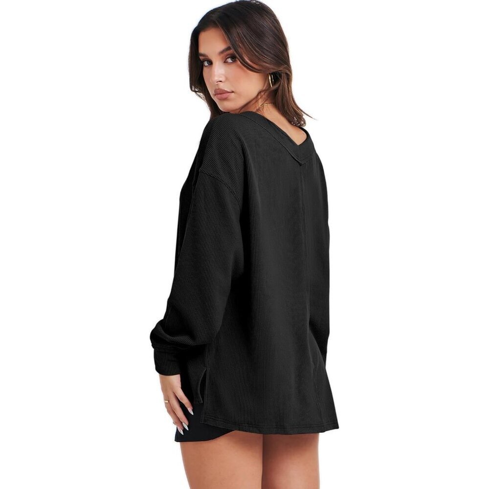 Oversized Long Sleeve Off Shoulder Shirt Women's Casual Tunic Top - Picture 4 of 9